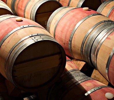 stacks of wine barrels